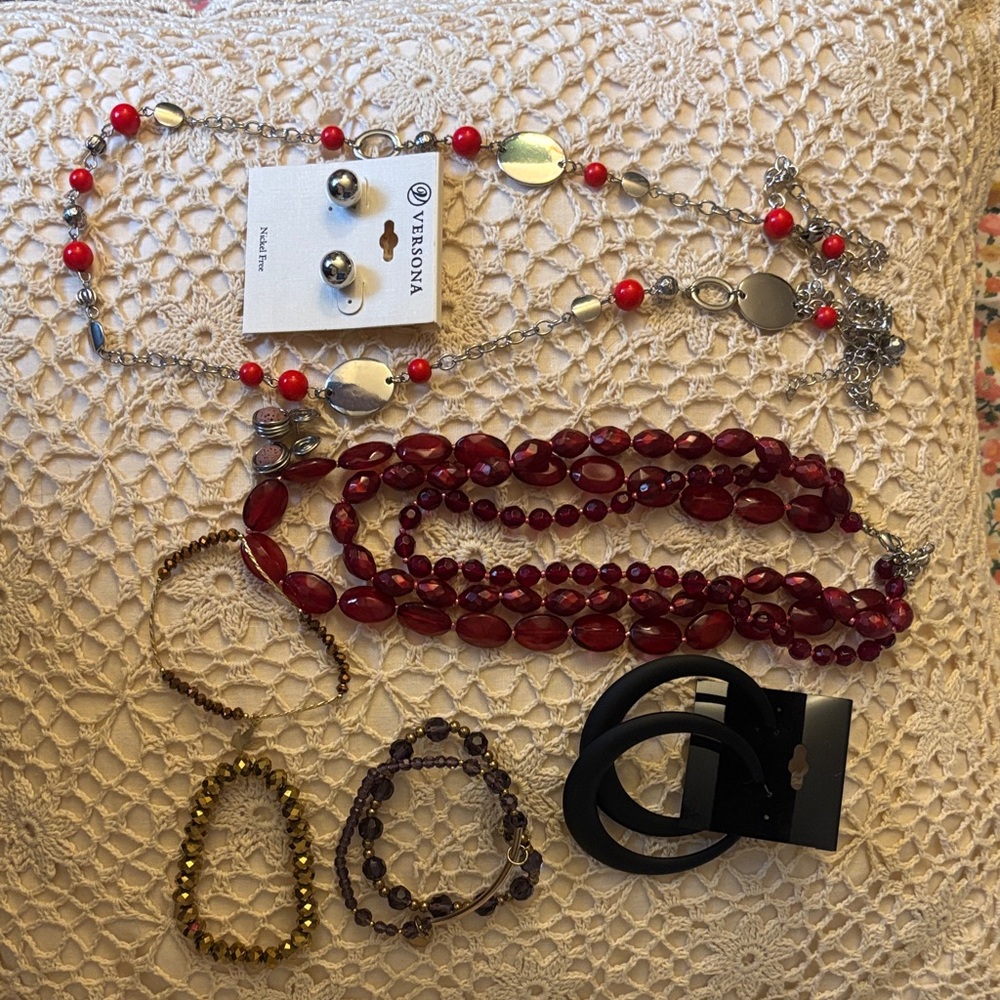 Red and Silver and gold and purple Jewelry pieces